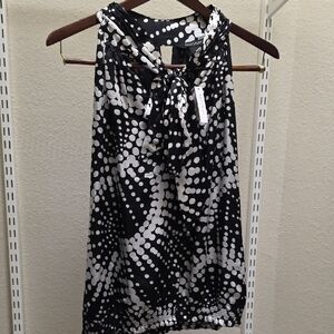 White House Black Market Black and White Polka Tie-Neck Sleeveless Top